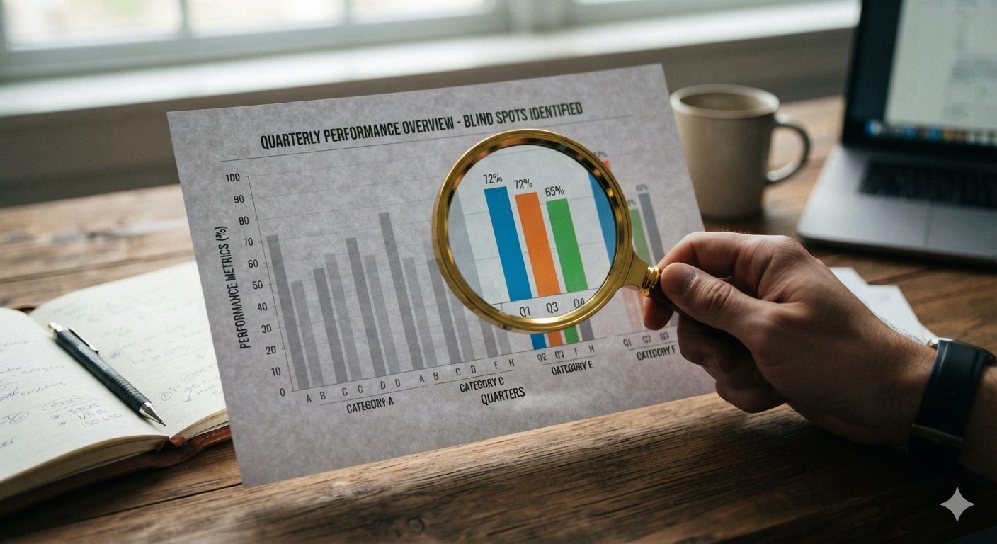 Dashboard with faded, hard-to-read bars representing blind spots in ERP visibility