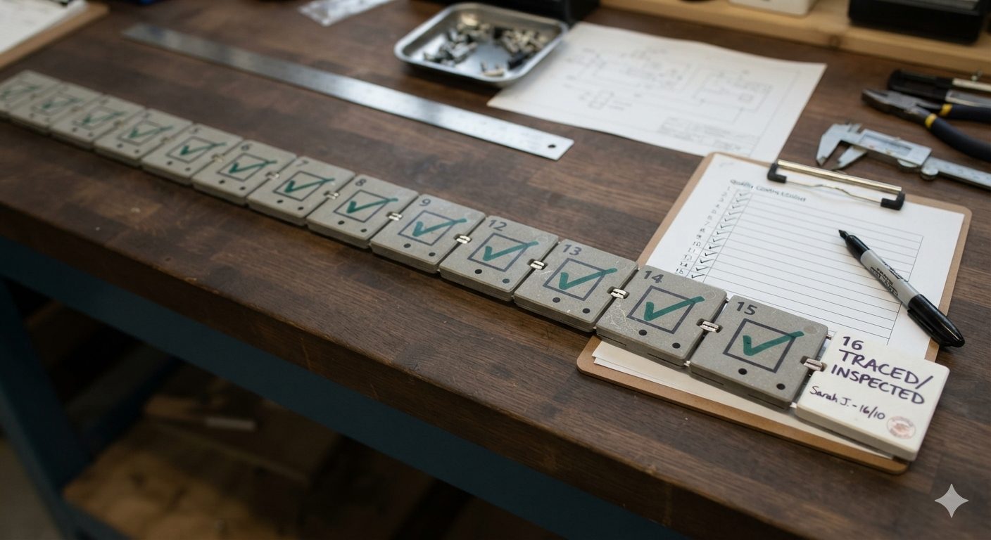 A chain of connected units, each checked off, tracing a path to a final traced unit