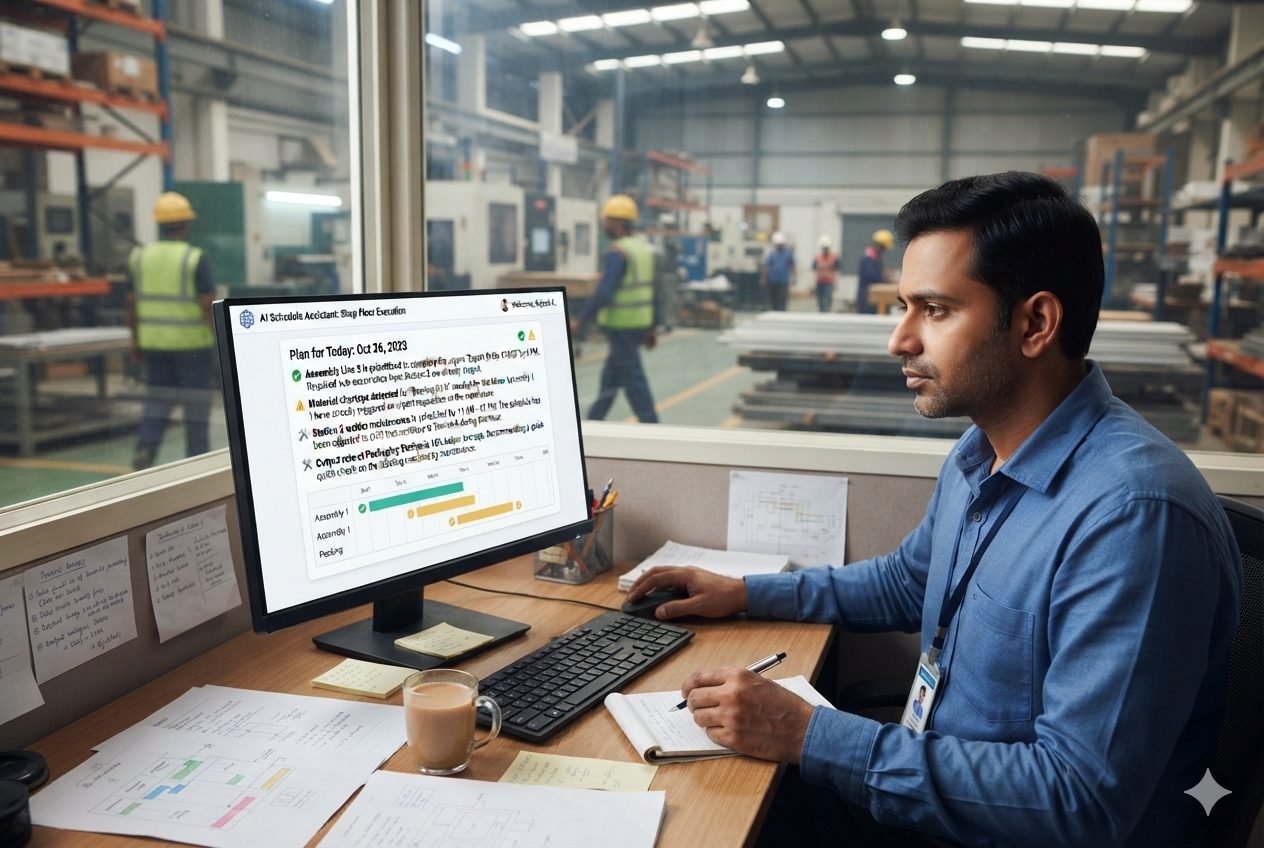 A supervisor reading the AI's plain-language explanation of a production schedule
